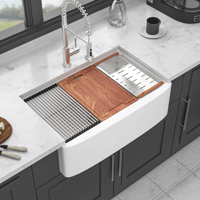Classic Ceramic Farmhouse Sink Workstation Single Bowl With Durable Finish by HouseOfZazla