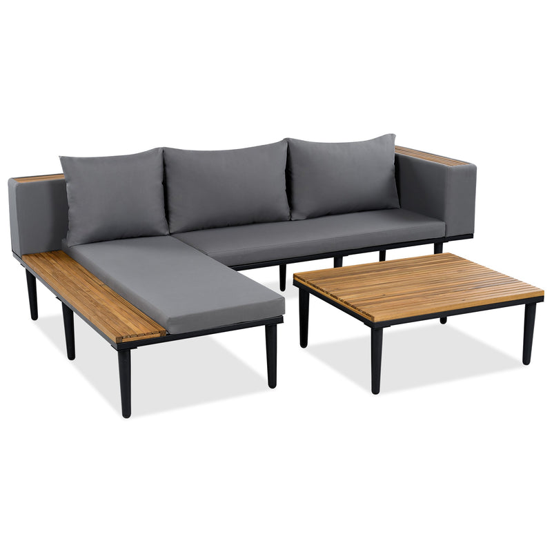 Luxury L-Shaped Acacia Wood Outdoor Sectional Sofa Set by HouseOfZazla
