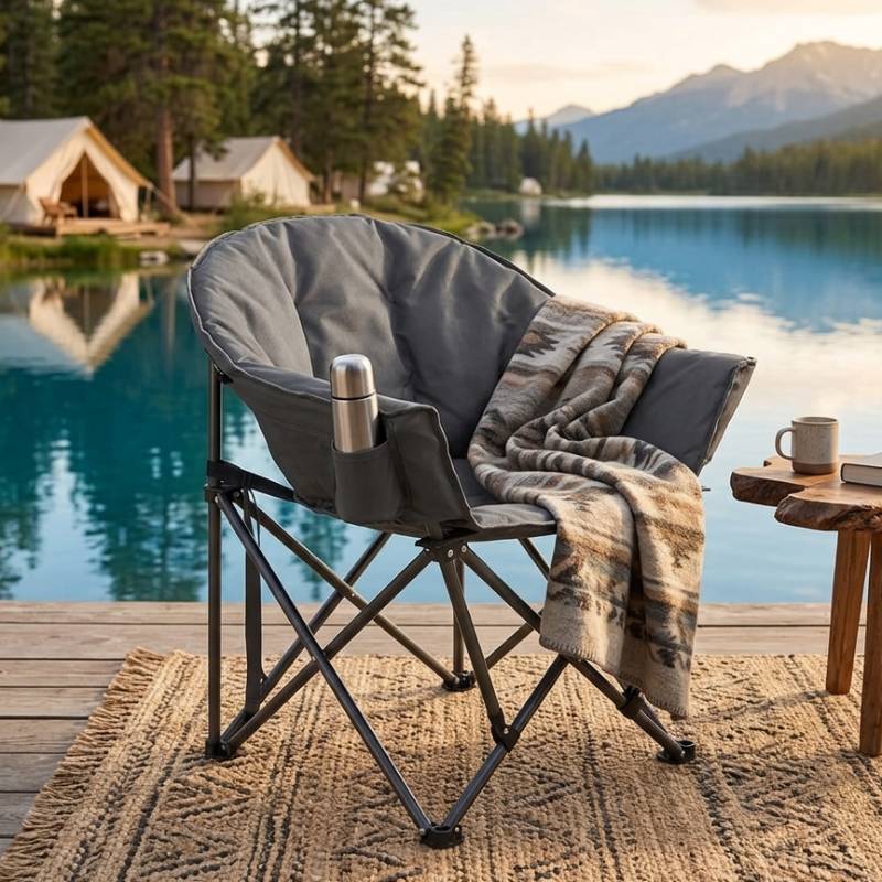 Oversized Camping Chair, Portable Folding Moon Chair with Side Pocket by HouseOfZazla