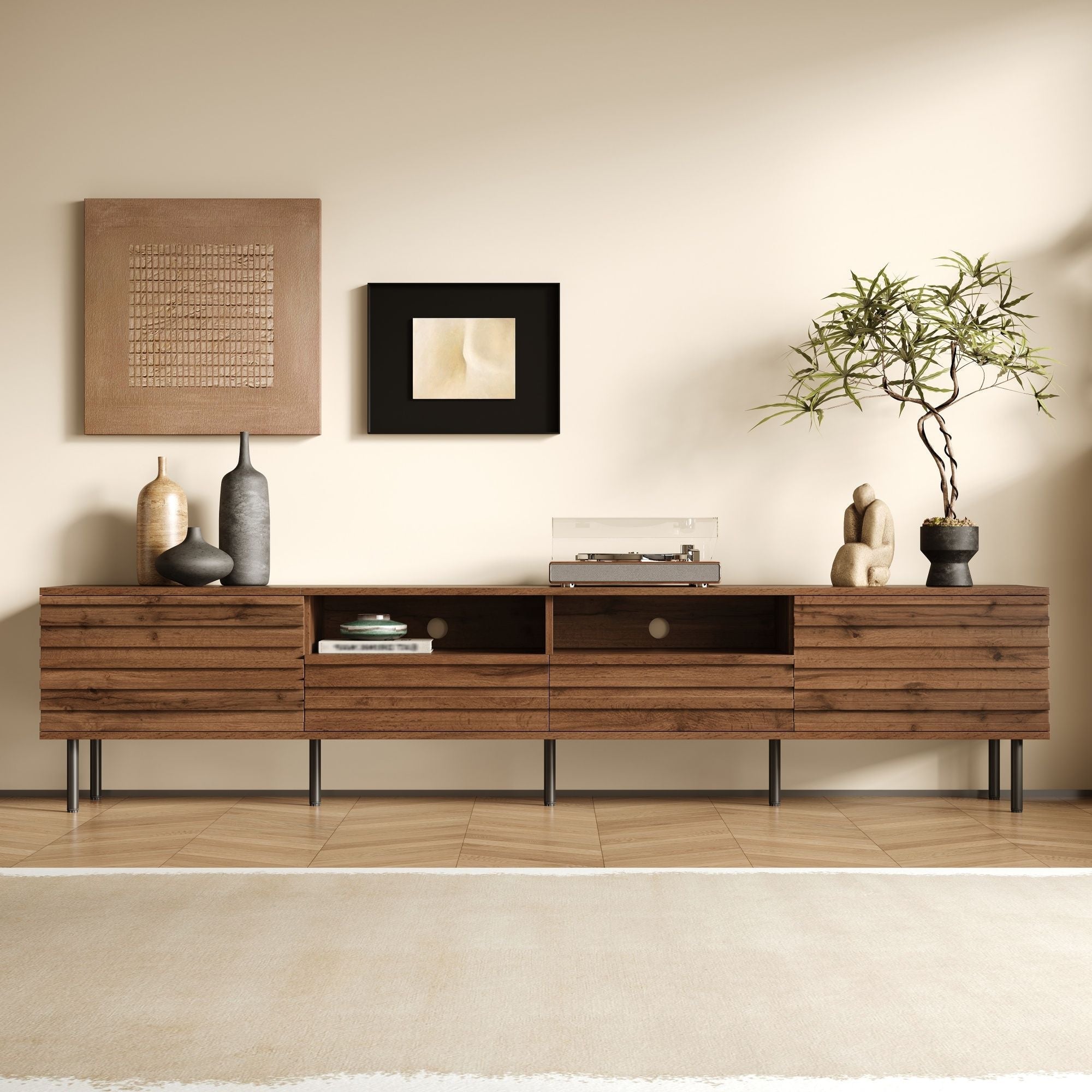 TV Stand For TVs Up To 85" With Closed Storage, Soft Closing Hinges - Walnut by Unique Piece Furniture