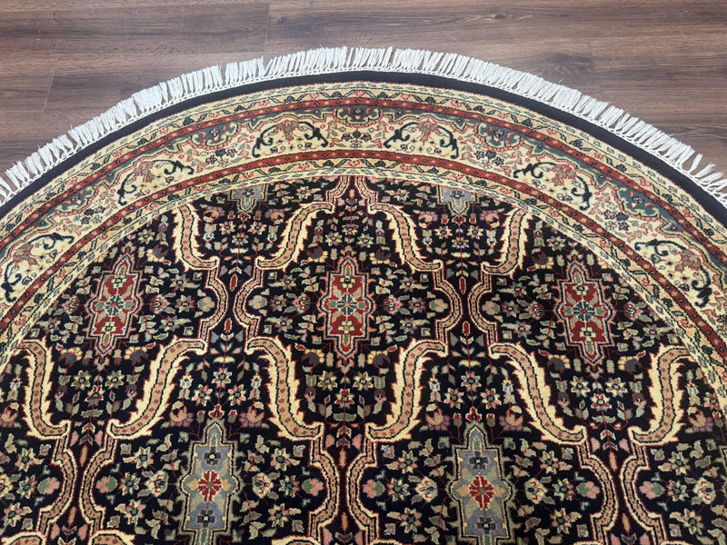 Round Indo Persian Rug 6x6, Indian Bidjar Rug, Navy Blue and Beige by Jewel Rugs