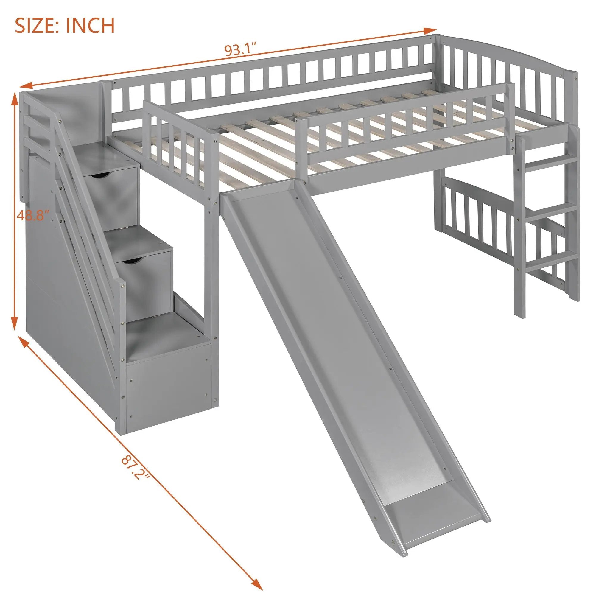 Loft Stairway Bed With 2 Drawers, Convertible Ladder And Slide by Unique Piece Furniture