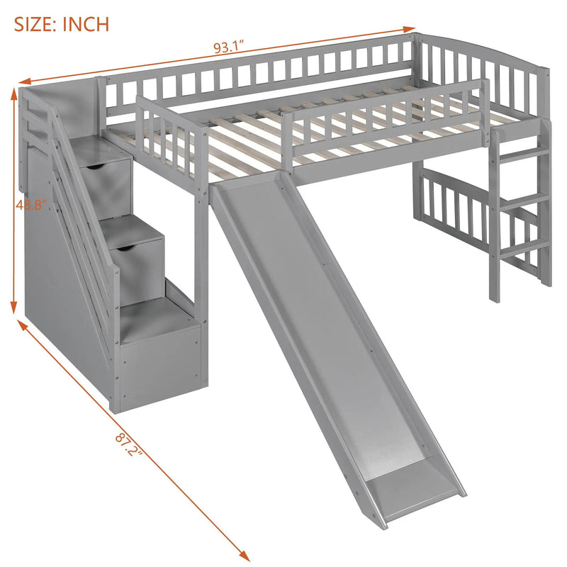 Loft Stairway Bed With 2 Drawers, Convertible Ladder And Slide by Unique Piece Furniture