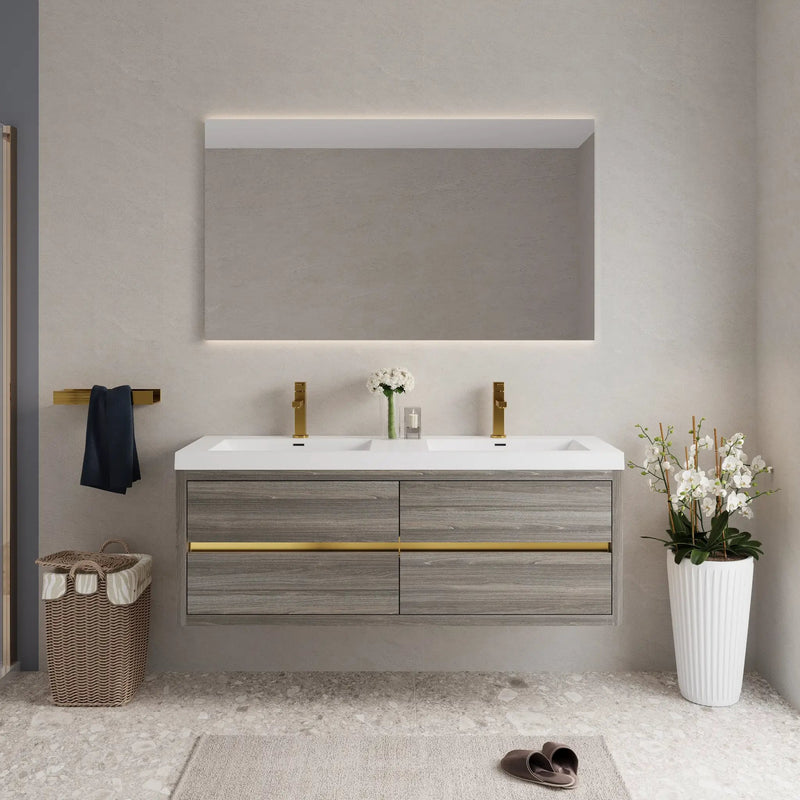 60" Wall-Mounted Bathroom Vanity with Double Sinks and Floating Storage by HouseOfZazla