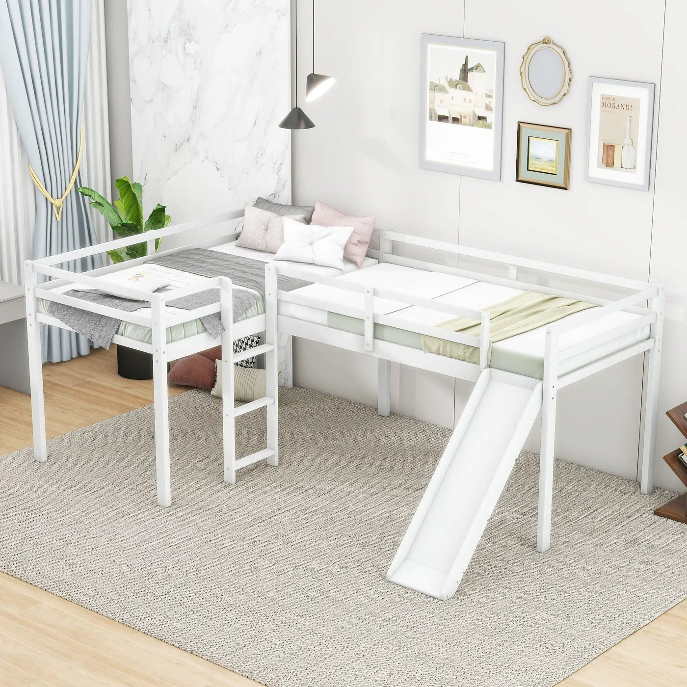 L Shaped Loft Bed With Ladder And Slide by HouseOfZazla