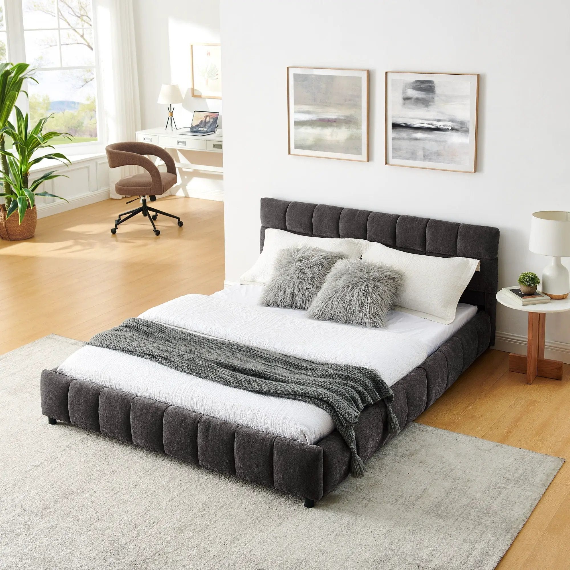 Modern Platform Bed Frame With Thick Fabric by Unique Piece Furniture
