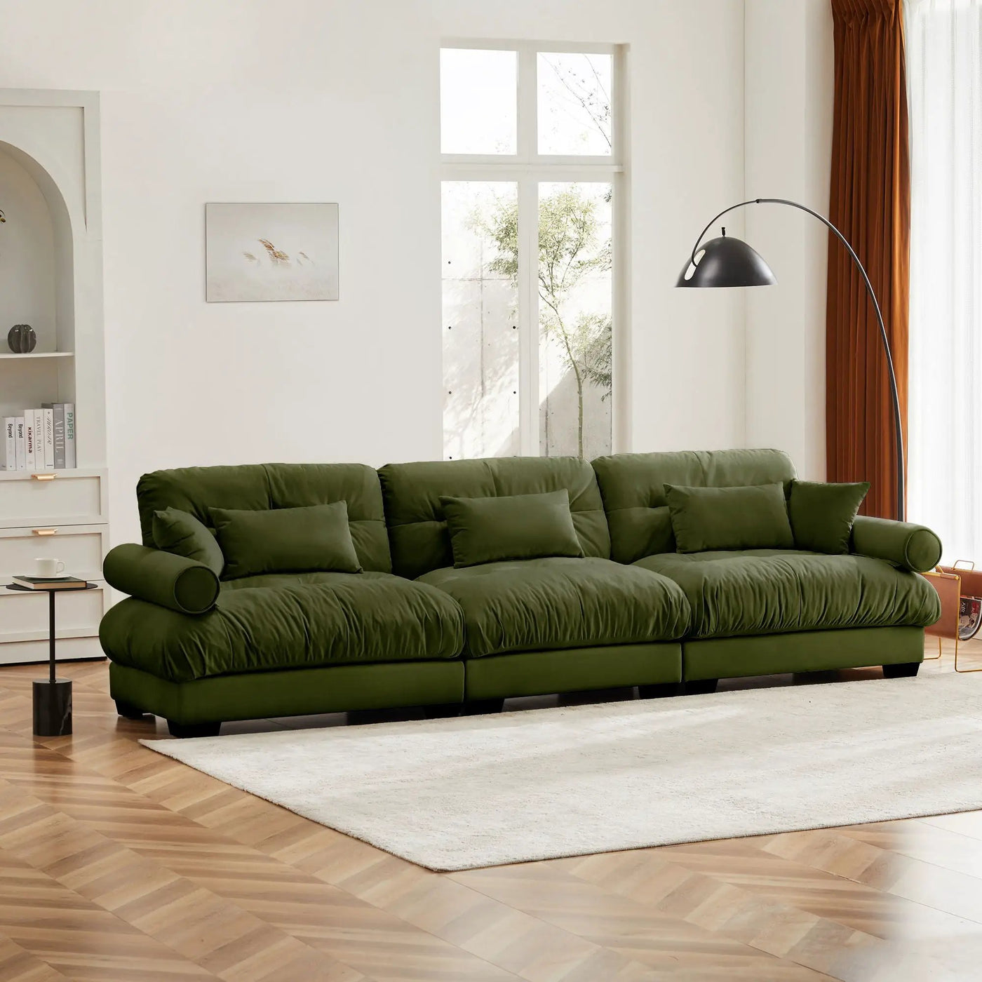 Modern Sofa With Bolstered Armrests And Pillows by Unique Piece Furniture