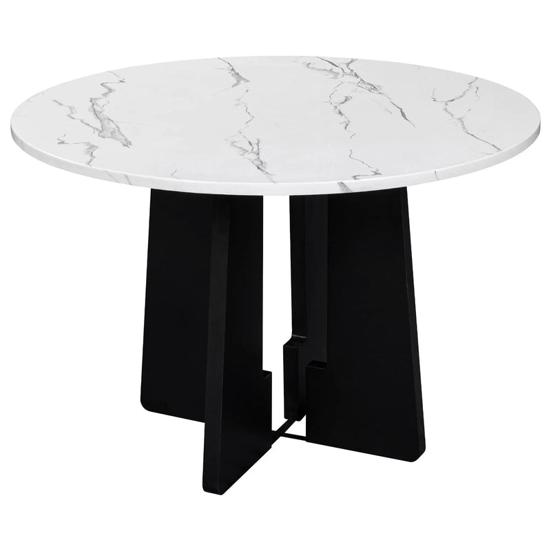 5 Piece Round Dining Table Set, Dining Table And 4 Upholstered Chairs For Dining Room, Kitchen Room, Living Room - White / Gray by HouseOfZazla