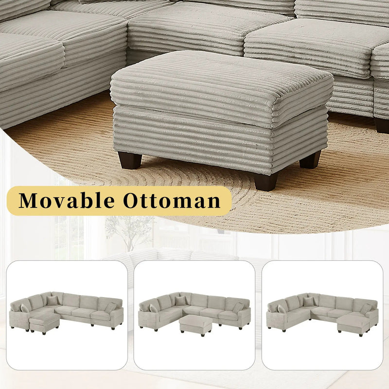 Upholstered U-Shaped Sectional Sofa With Movable Ottoman And Side Storage Pockets by Unique Piece Furniture