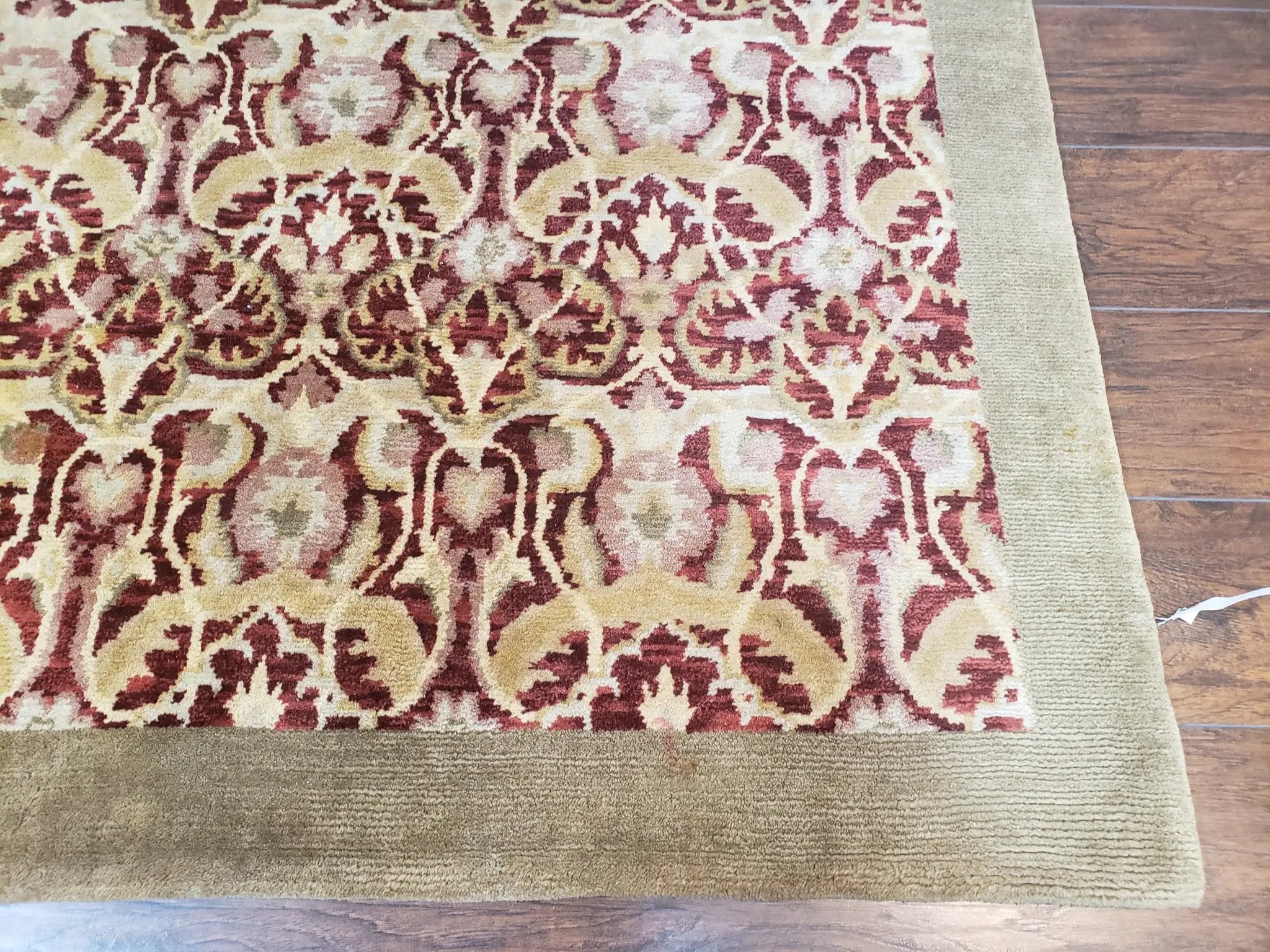 Contemporary Indian Nepalese Room Sized Rug 9 x 11.6, Wool Hand-Knotted Dark Red & Beige Soft Carpet, 9 x 12 Masterloom Living Room Rug by Jewel Rugs