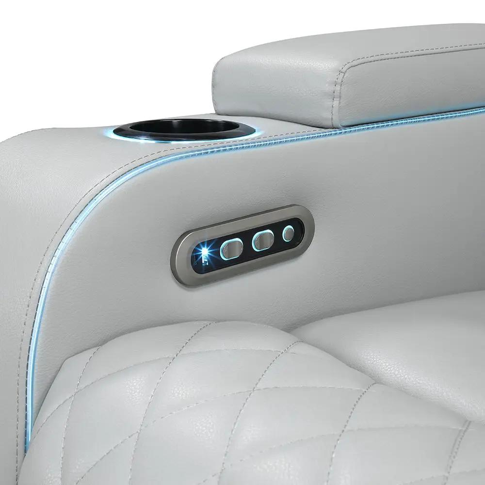 Elonzo - Power Motion Recliner With LED, Power Headrest & Speaker - Light Gray by Unique Piece Furniture