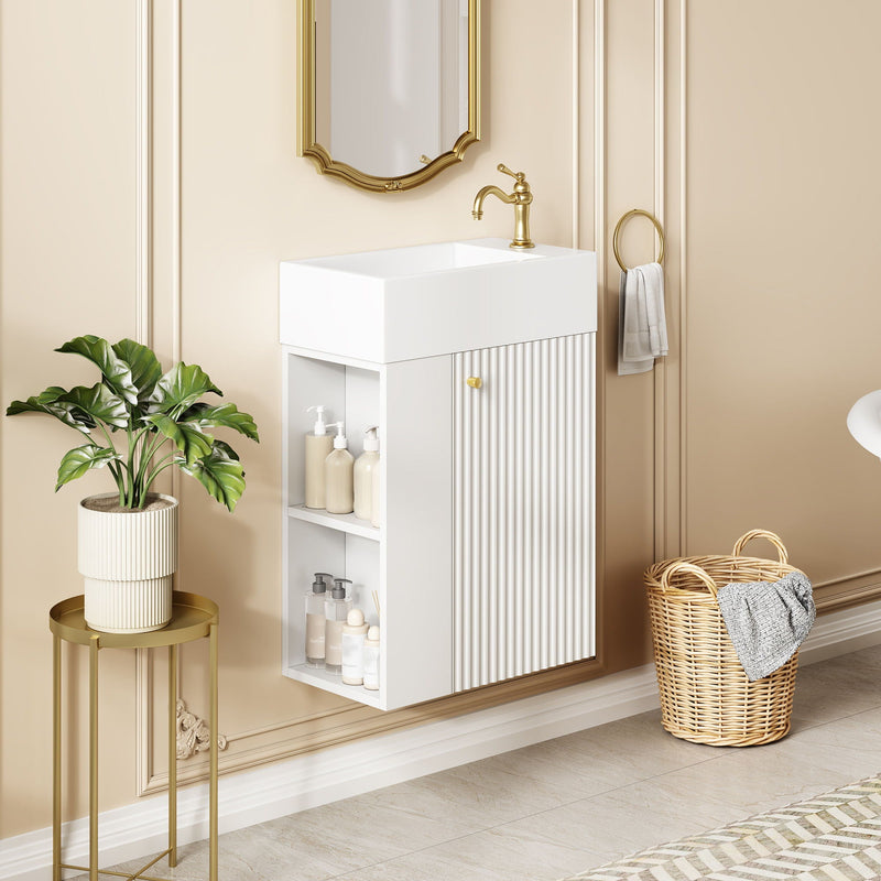 Floating Bathroom Vanity With Resin Basin, Left Side Storage - White by HouseOfZazla