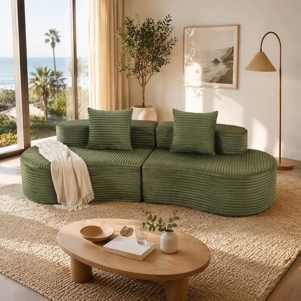 Cozy Corduroy 2-Seater Sofa with Lumbar Pillows by HouseOfZazla