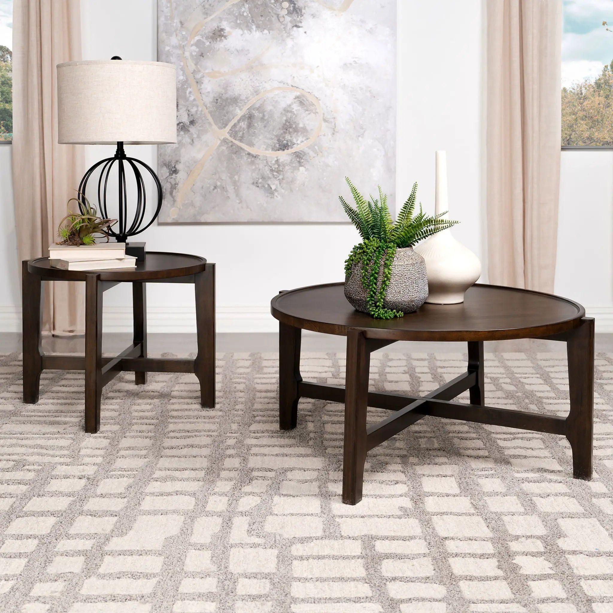 Cota Round Solid Wood End Table Dark Brown by Unique Piece Furniture
