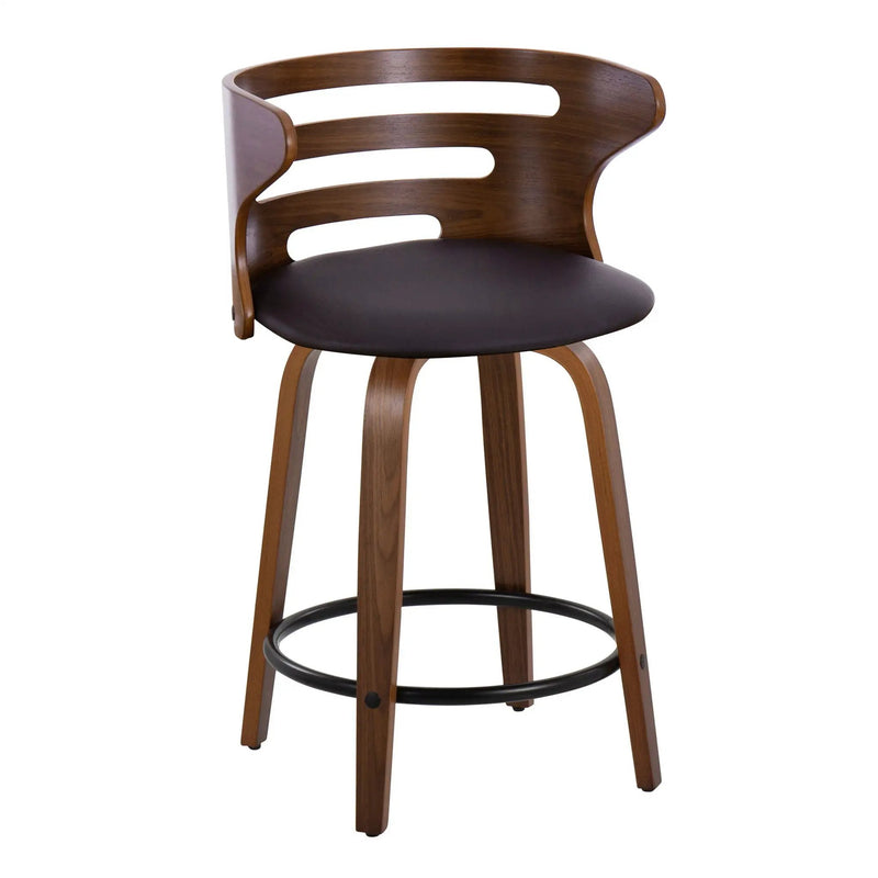 Cosini - Mid-Century Modern Fixed Height Counter Stool With Swivel With Round Footrest (Set of 2) - Walnut / Brown by HouseOfZazla