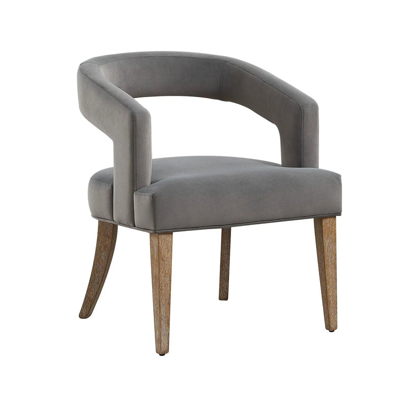 Wide Modern Barrel Open Back Upholstered Accent Chair With Weathered Solid Wood Legs by Unique Piece Furniture