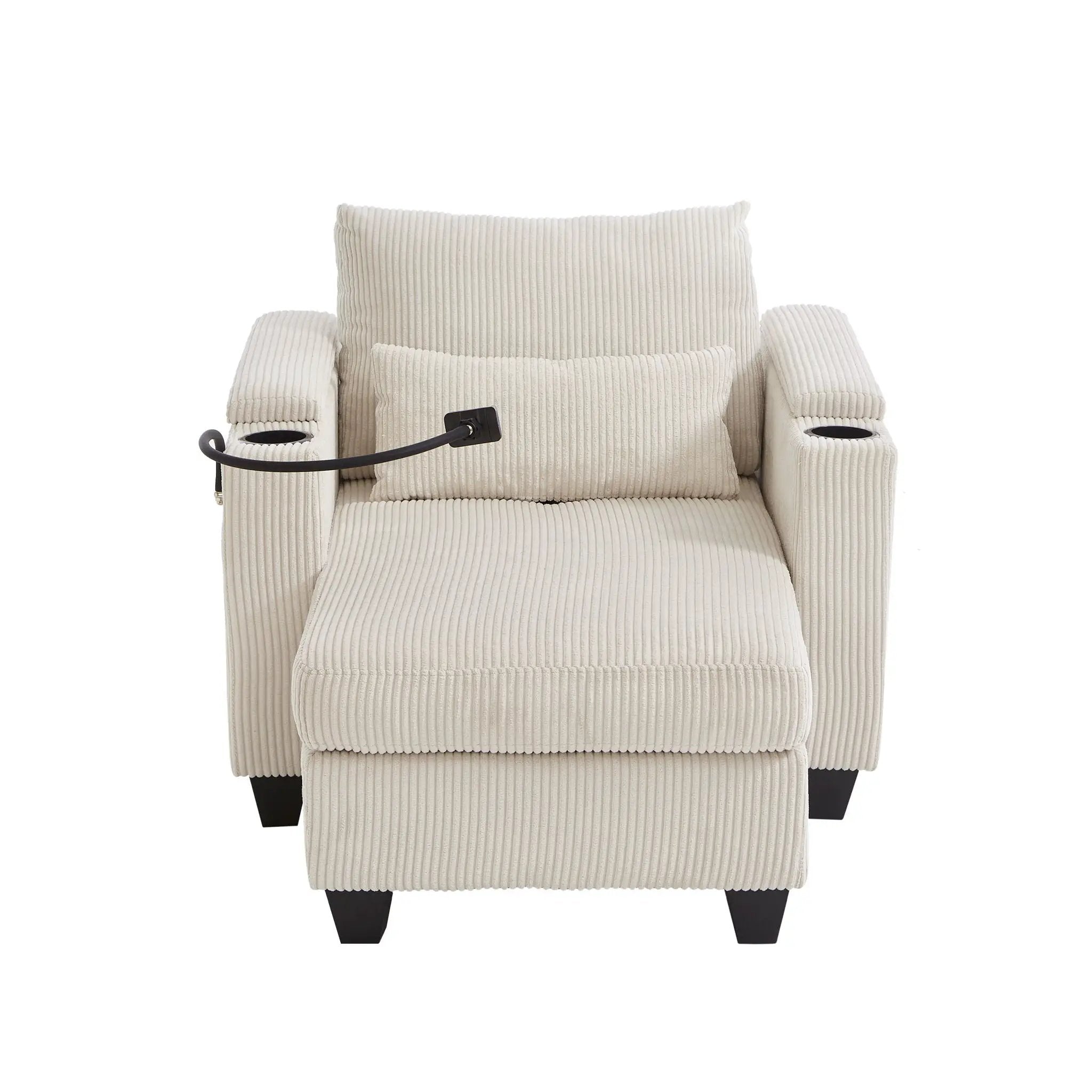 Convertible Chaise Lounge Sofa Chair With USB Ports, Cup Holders, Phone Holder And Storage by HouseOfZazla