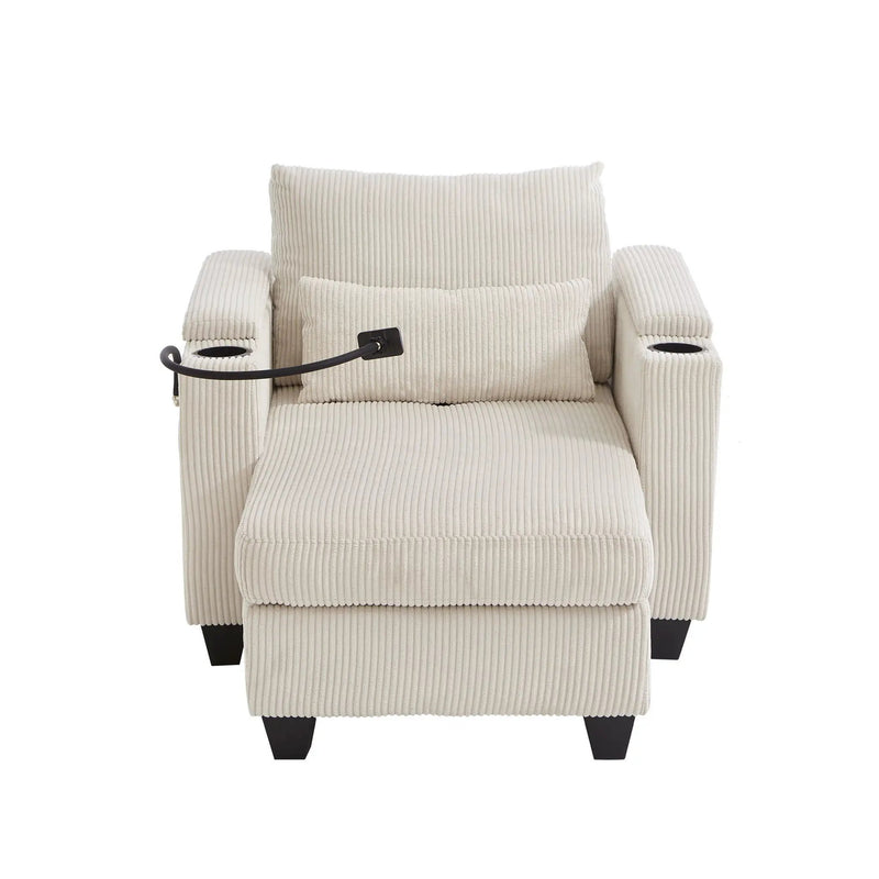 Convertible Chaise Lounge Sofa Chair With USB Ports, Cup Holders, Phone Holder And Storage by HouseOfZazla