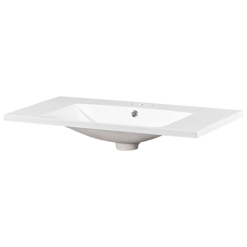 Single Bathroom Basin Sink, Vanity Top Only With 3 Faucet Holes