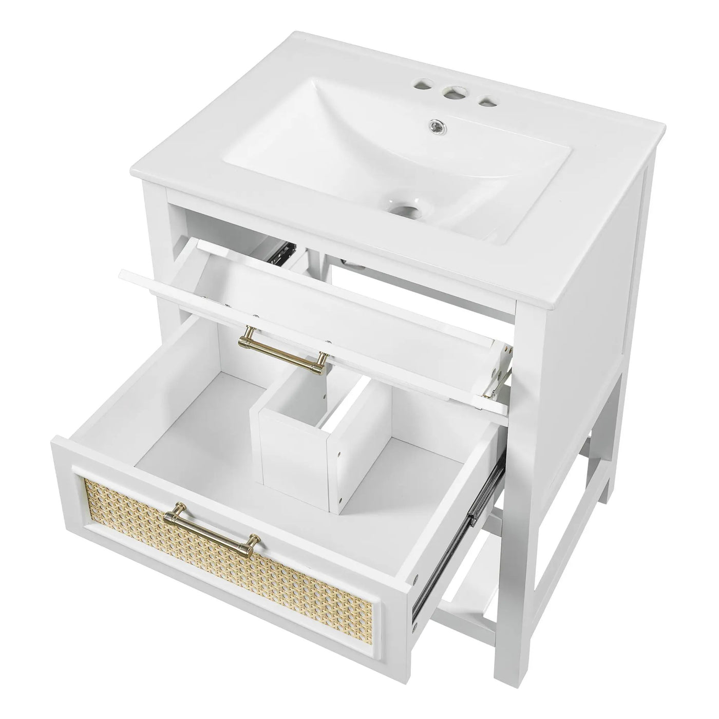 Modern Bathroom Vanity With Integrated Sink, Cabinet With 1 Deep Drawer And 1 Tip-Out Drawer by HouseOfZazla