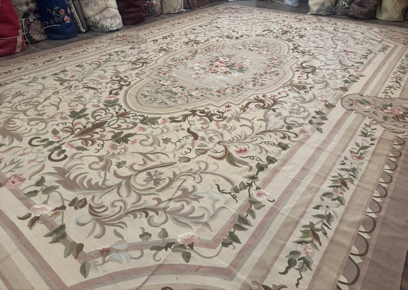 Palace Sized Aubusson Rug 13 x 20, Flatweave Aubusson Weave, Oversized Rug, European French Elegant Design by Jewel Rugs