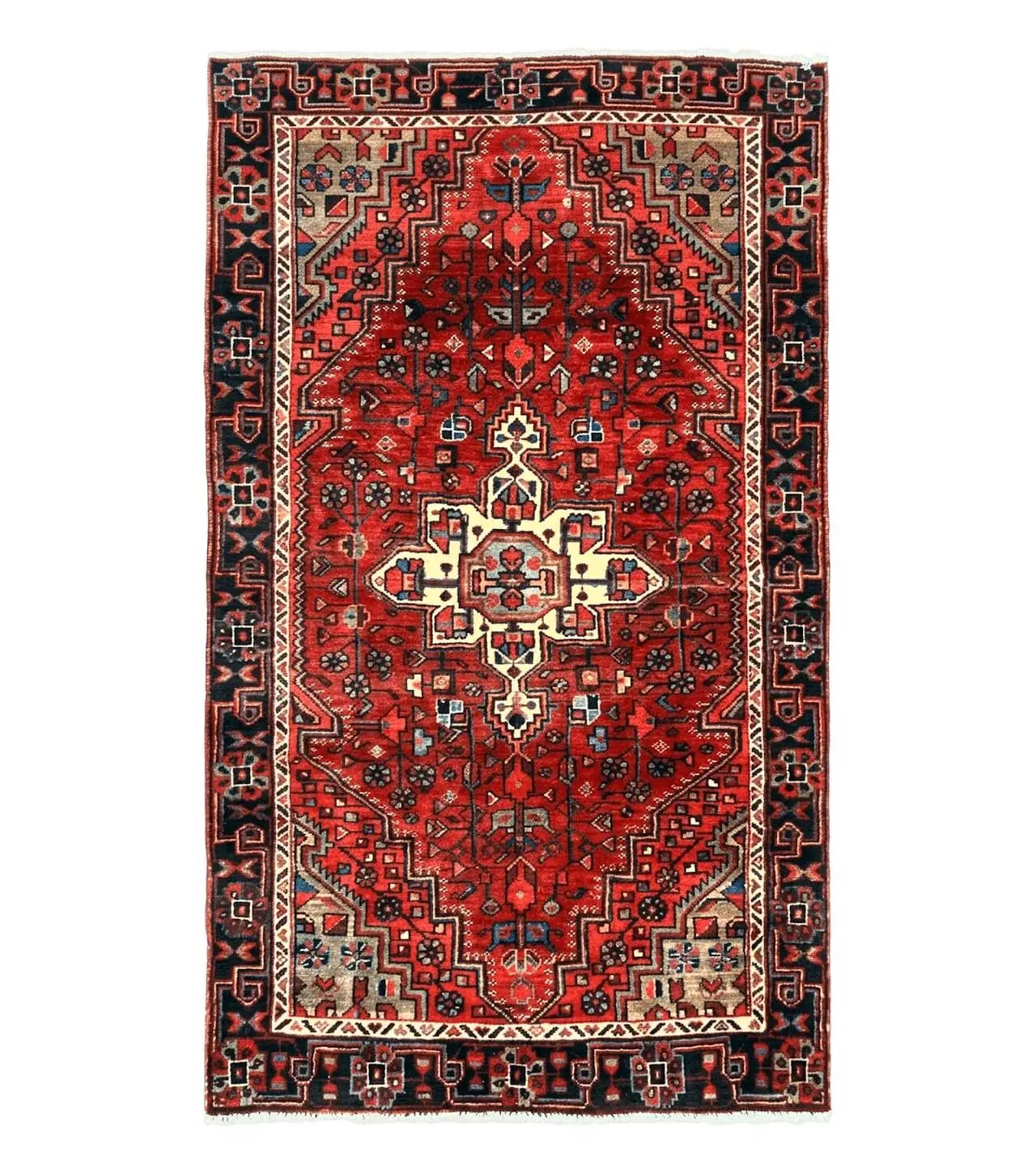 Antique Persian Tribal Rug 4x7, Red, Geometric Medallion, Handmade, Wool, Persian Zanjan Rug by Jewel Rugs