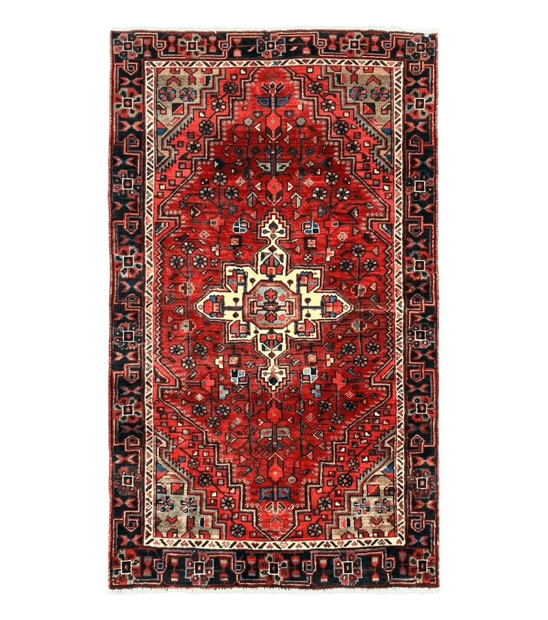 Antique Persian Tribal Rug 4x7, Red, Geometric Medallion, Handmade, Wool, Persian Zanjan Rug by Jewel Rugs