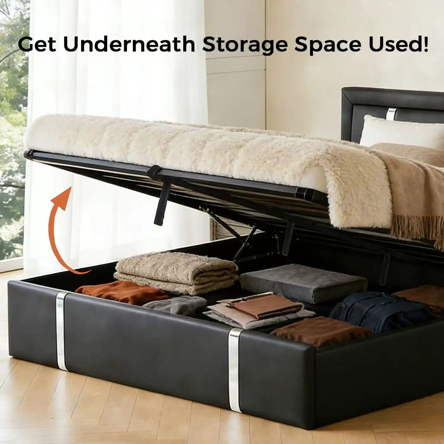 Upholstered Platform Bed Frame With Adjustable LED Headboard, USB C-Charging, Hydraulic Lift by Unique Piece Furniture