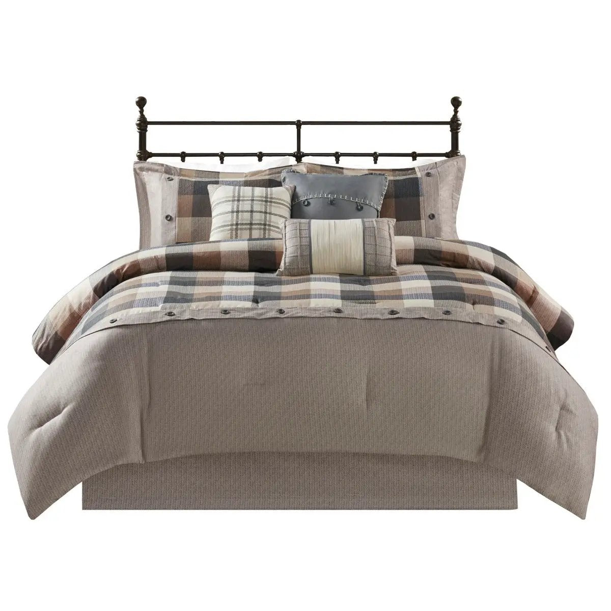 7 Piece Herringbone Comforter Set Neutral California King by HouseOfZazla