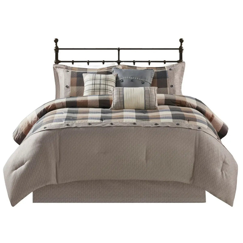 7 Piece Herringbone Comforter Set Neutral California King by HouseOfZazla