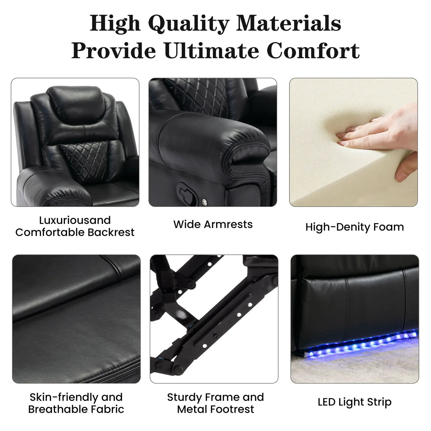 Home Theater Seating Manual Recliner Loveseat With Hide-Away Storage, Cup Holders And Led Light Strip For Living Room by Unique Piece Furniture