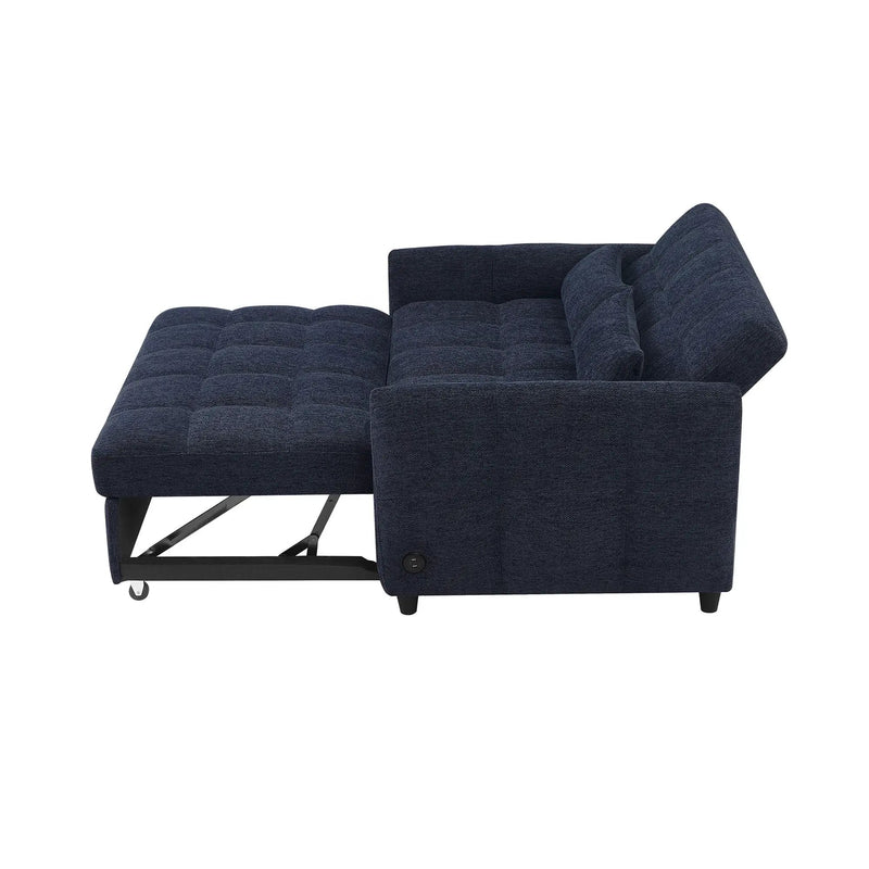 Loveseat Sofa Pull-Out Bed With Adjustable Backrest, 3 USB Ports And 2 Lumbar Pillows For Living Room by HouseOfZazla