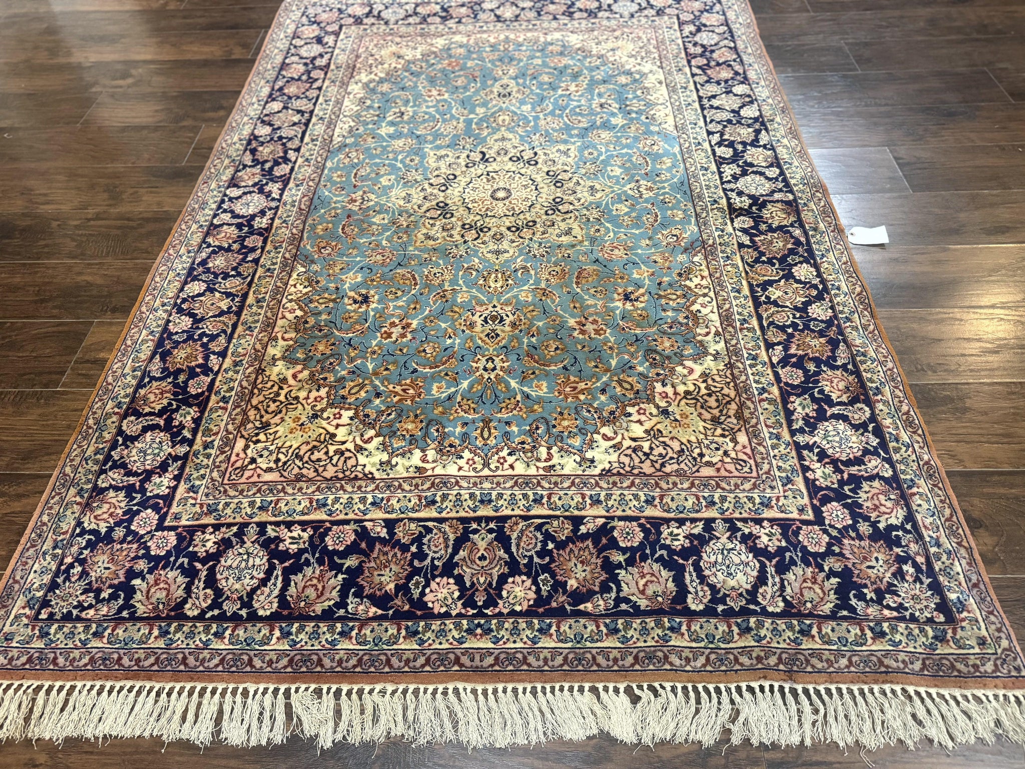 Light Blue Persian Isfahan Rug 5x8, Floral Medallion, Wool on Silk Foundation, Very Fine 530 KPSI, Handmade Carpet by Jewel Rugs