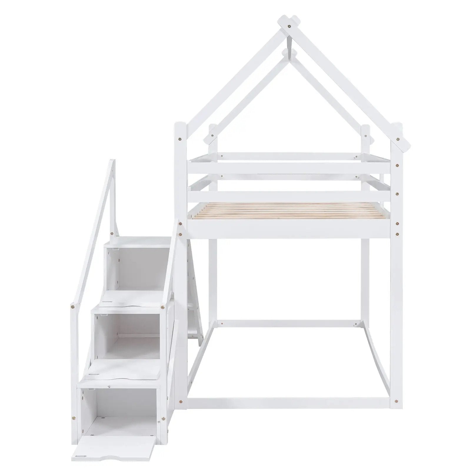Twin Over Twin House Loft Or Bunk Bed With Slide And Staircase by HouseOfZazla