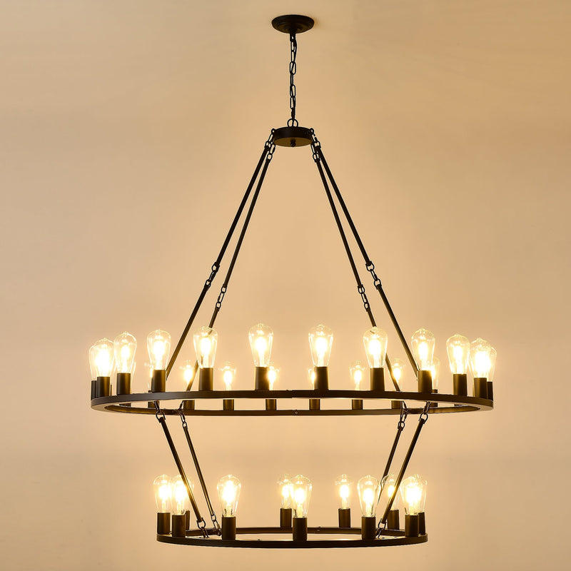 52 Inch Black Wagon Wheel Chandelier, 36-Lights by HouseOfZazla