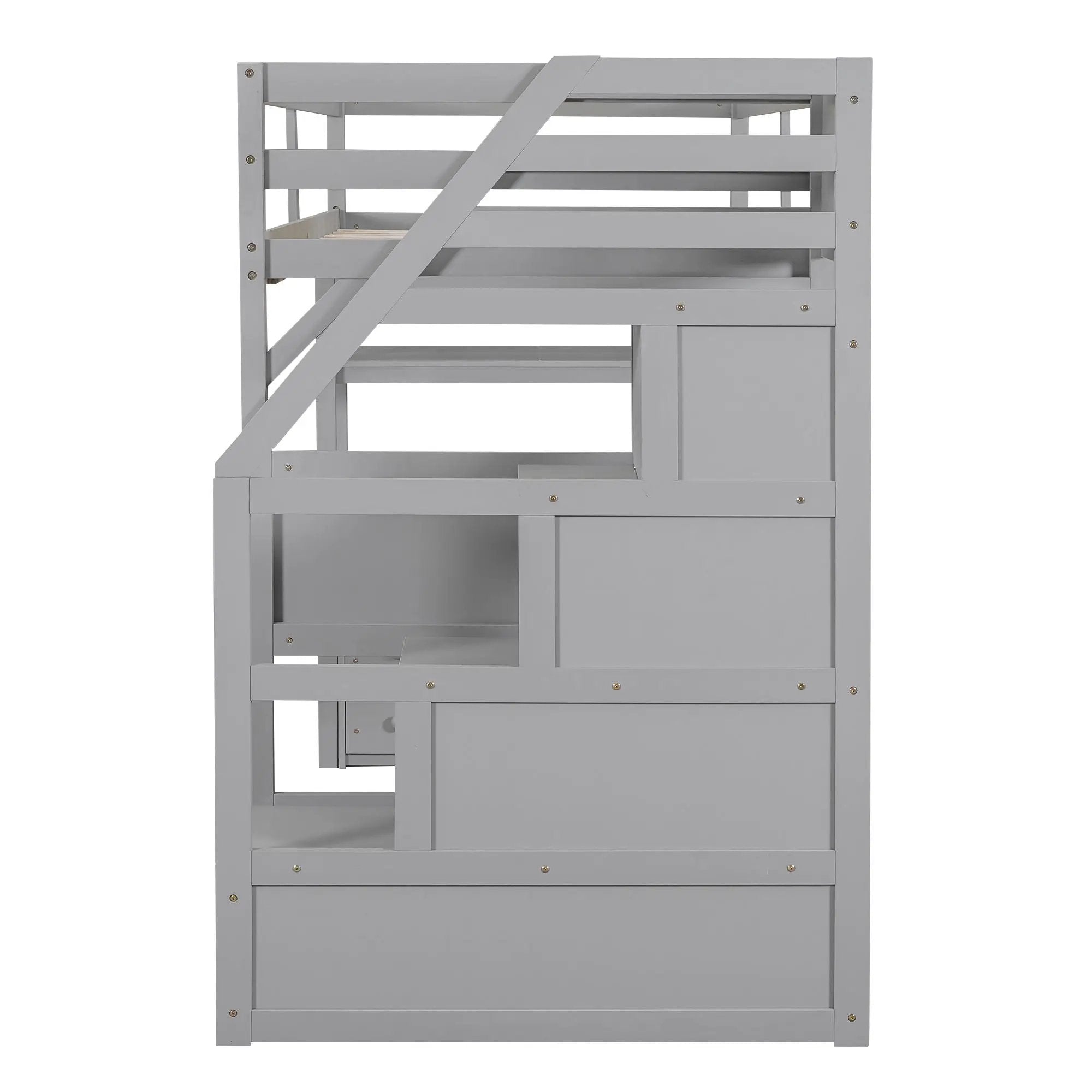Loft Bed With Desk, Shelves, 2 Drawers, Storage Staircase by HouseOfZazla