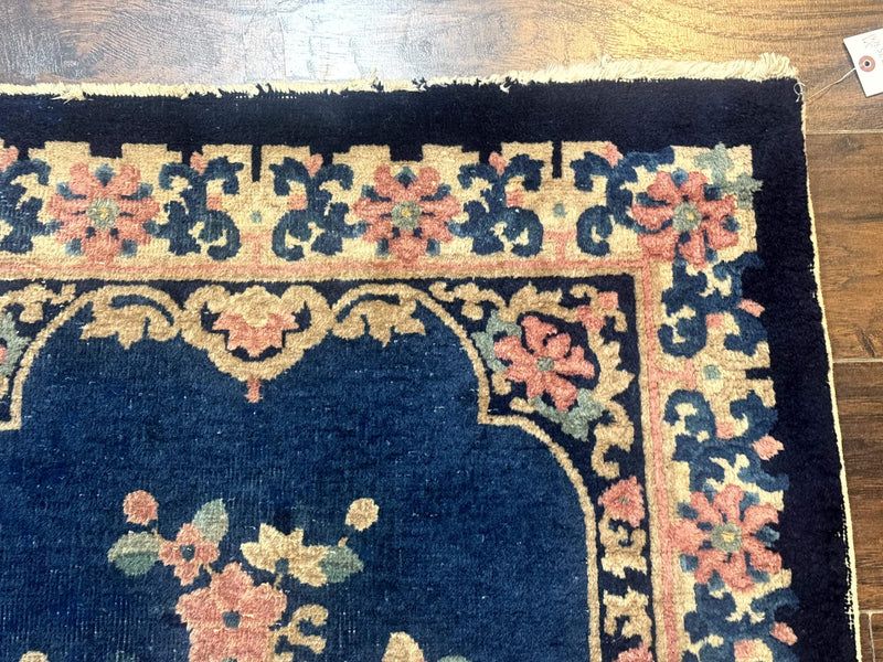 Blue and Beige Chinese Wool Rug 3x6, Chinese Fete Rug, Peking Rug, Antique Chinese Carpet by Jewel Rugs