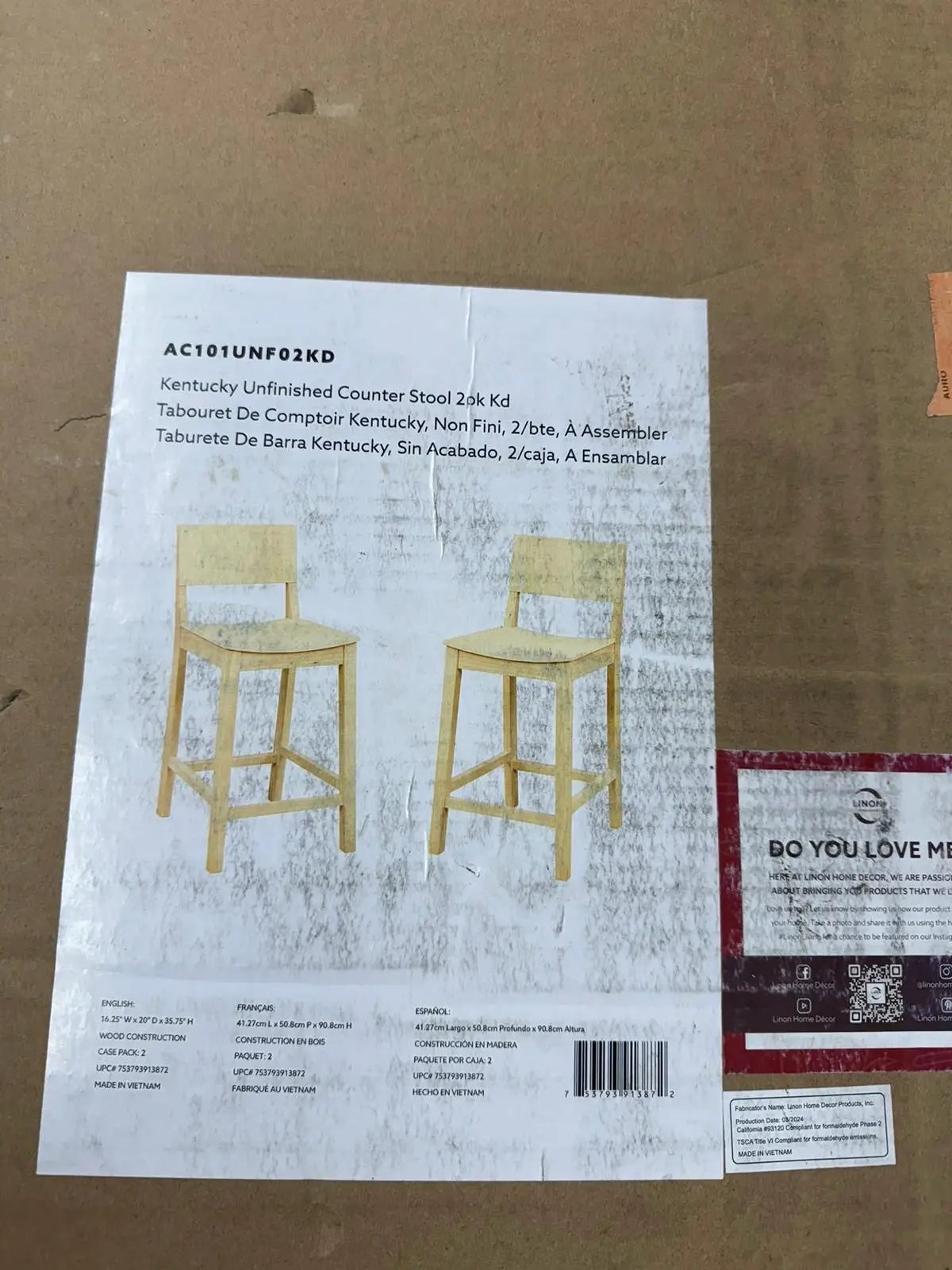LINON HOME DECOR - DEVIN COUNTER STOOL UNFINISHED (SET OF 2) - CS279UNF02KD by Selzalot