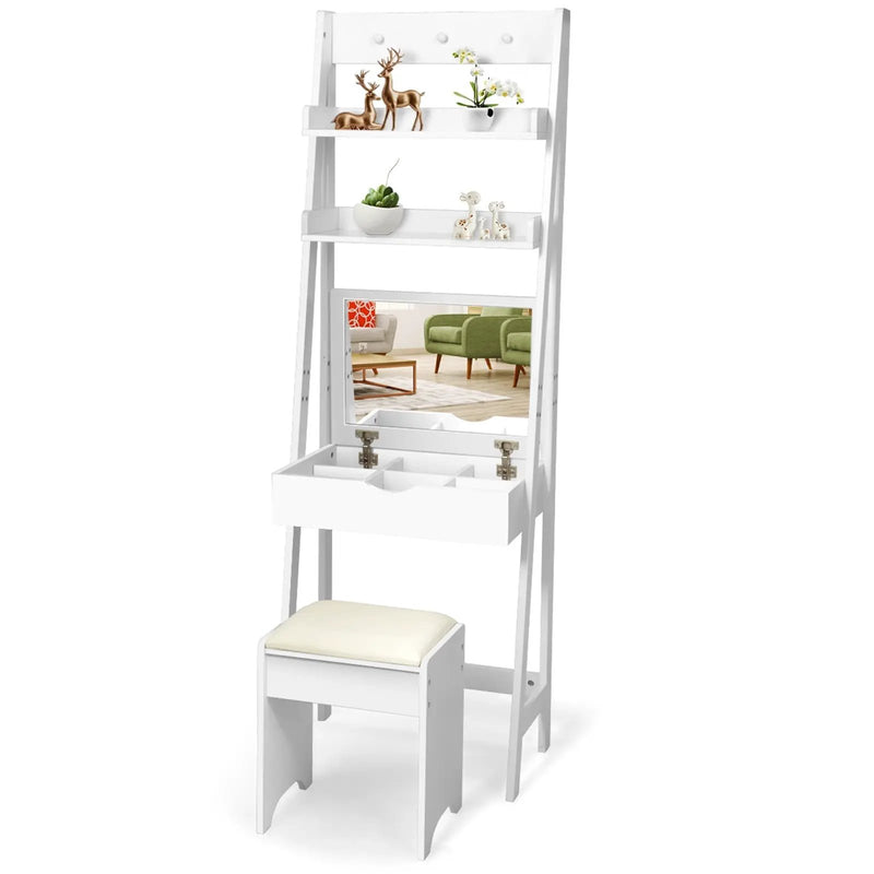 3-in-1 Modern Shelf Vanity Set with Flip Top Mirror and 6 Makeup Organizers by DirectDeals