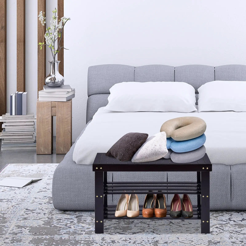 3 Tier Bamboo Bench Storage Shoe Shelf-Natural by DirectDeals