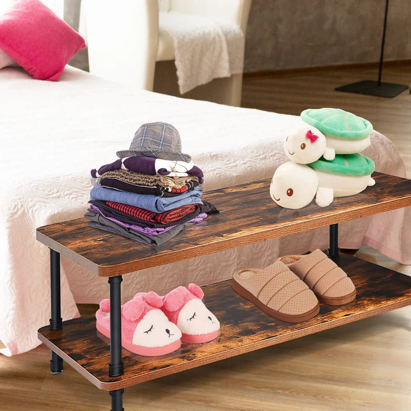 Industrial Vintage Coffee Table with 2-Tier Storage Shelf by DirectDeals