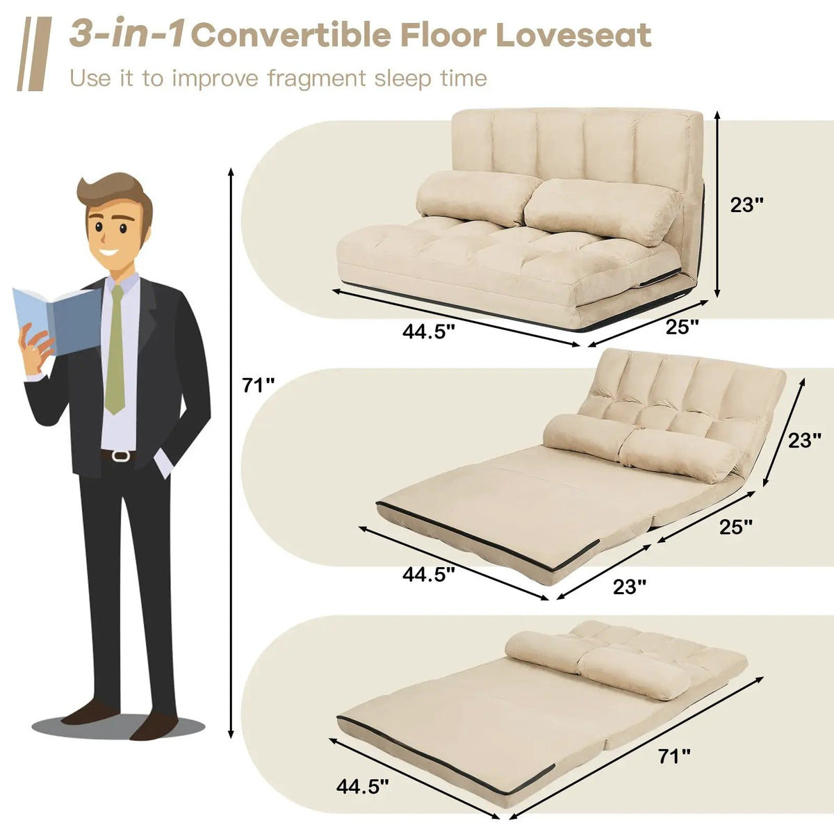 6-Position Foldable Floor Sofa Bed with Detachable Cloth Cover, photo 5 of 12