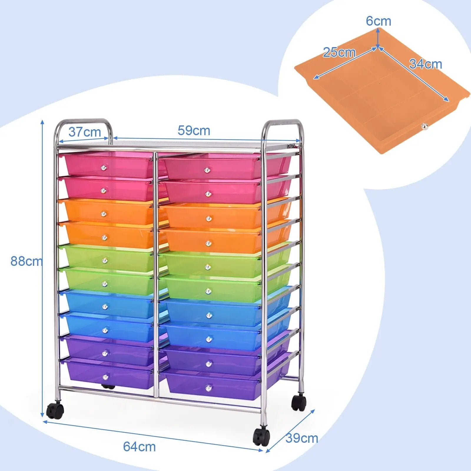 20 Drawers Storage Rolling Cart Studio Organizer-Multicolor by DirectDeals