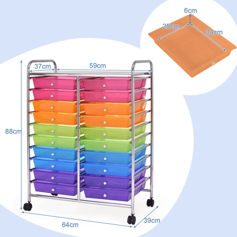 20 Drawers Storage Rolling Cart Studio Organizer-Multicolor by DirectDeals