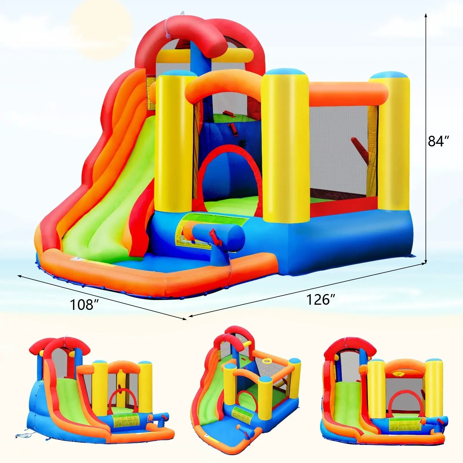 Inflatable Water Slide Bounce House with Pool and Cannon Without Blower by DirectDeals