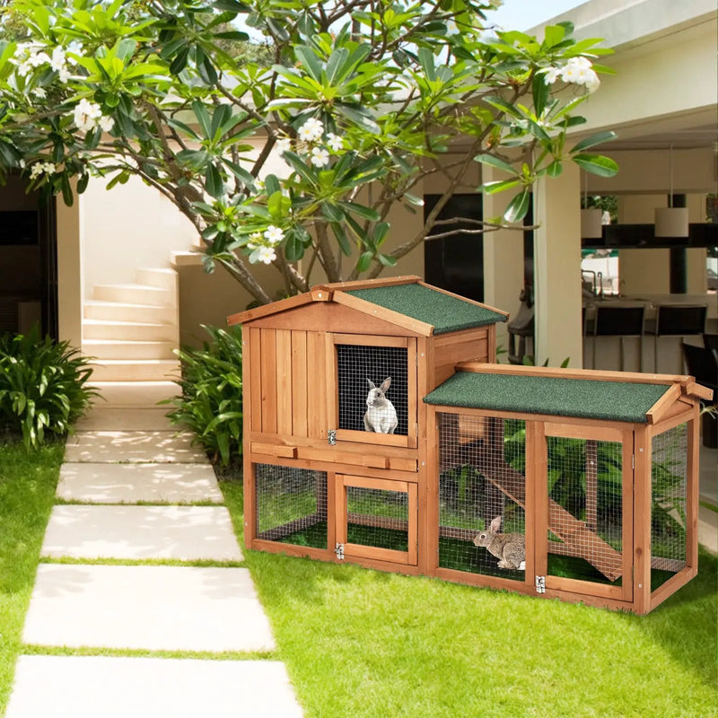 58 Inch Weatherproof Wooden Rabbit Hutch-Brown by DirectDeals