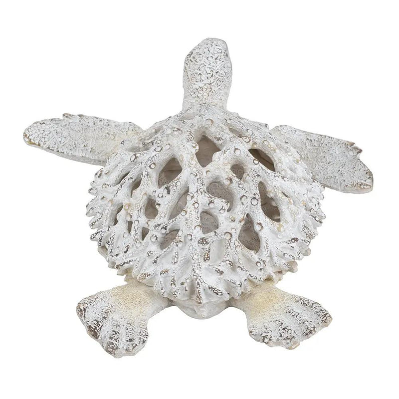 13.2x12.2x3.9' Decorative Polyresin Turtle Statue with White Coral Reef Design by HouseOfZazla