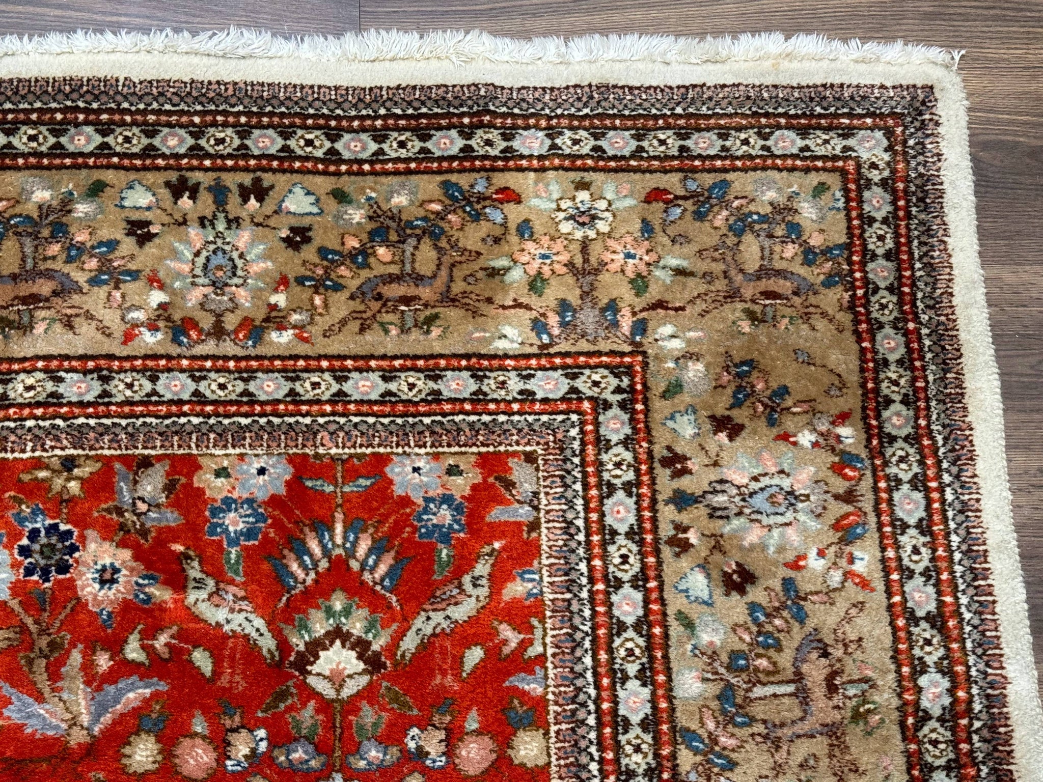Persian Tabriz Rug 6x10, Burnt Orange and Tan, Animal Pictorials, Deer, Floral, Taba Tabae Carpet by Jewel Rugs