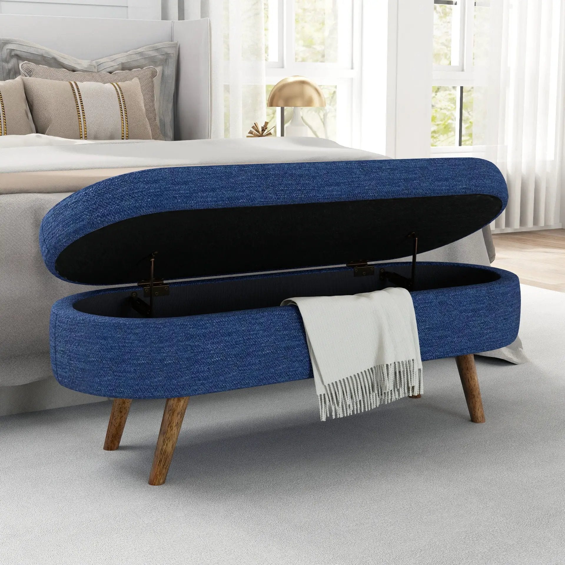 Ottoman Oval Storage Bench With Rubber Wood Legs by Unique Piece Furniture