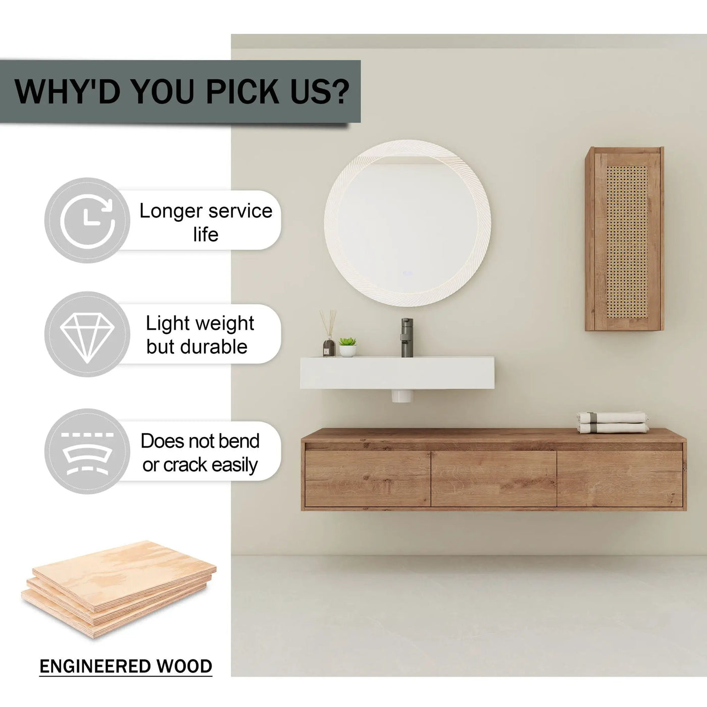 Modern Imitative Wall Mounted Bathroom Vanity With Resin Sink And Side Cabinet by Unique Piece Furniture